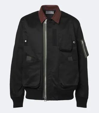 sacai Leather-trimmed cotton blouson jacket