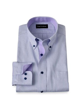 Paul Fredrick Slim Fit Non-iron Cotton Check Dress Shirt With Contrast Trim