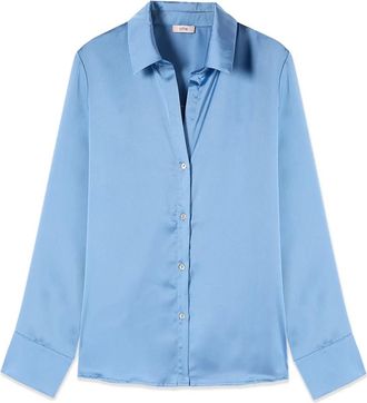 Oltre Satijnen blouse - Dames - Overhemden - Blauw - 3XL - Satijn - Overhemden