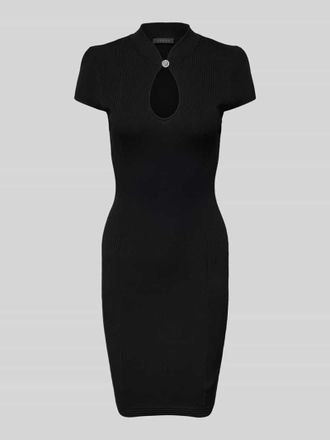 Guess Knielanges Kleid mit Schl&uuml;sselloch-Ausschnitt Modell MALIA in BLACK, Gr&ouml;&szlig;e L