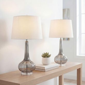 Jonathan Y Designs Bette 28.5 Glass Teardrop LED Table Lamp in Smoke Gray at Nordstrom