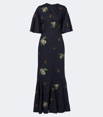 Agua Bendita Ave Anhelo floral linen maxi dress