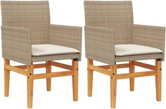 vidaXL Vidaxl - Sillas De Jard&iacute;n Con Coj&iacute;n 2 Uds Rat&aacute;n Pe Beige Y Madera Acacia