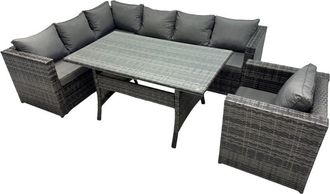 Fimous Fimous Outdoor PE Rattan Sofa Set with Dining Table Patio Garden Furniture Sets with Chair Dark Grey Mixed