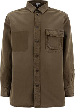 Loewe Cotton Overshirt Jacket Jackets And Coats Verde-Uomo