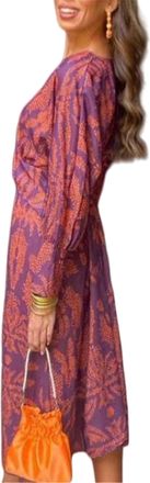 Generic Long Sleeve Boho Dress,Floral Print Retro V Neck Cocktail Party Beach Maxi Wedding Dresses for Women (Purple,2XL)