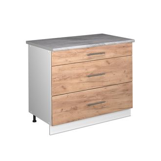 Vicco Mueble Bajo De Cocina Fame-line, Roble Dorado/blanco, 100 Cm, Et M&aacute;rmol, Vicco