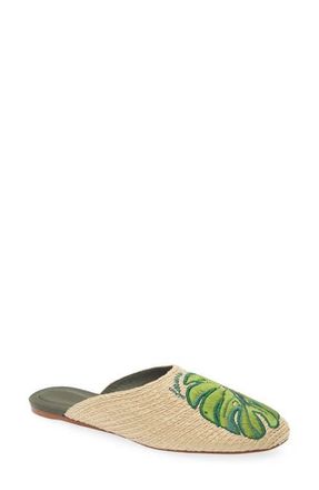 Farm Rio Raffia Icons Flat Mule in Monstera Military at Nordstrom, Size 8.5