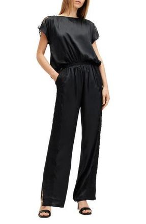 AllSaints Mari Short Sleeve Jumpsuit in Black at Nordstrom Rack, Size 10 Us / 14 Uk