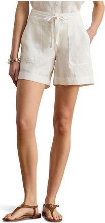 Lauren Ralph Lauren Linen Wide-Leg Drawcord Shorts Womens Jumpsuit & Rompers One Piece White : 16