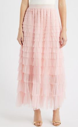 Ciebon Niki Mesh Ruffle Skirt in Pink at Nordstrom, Size X-Large