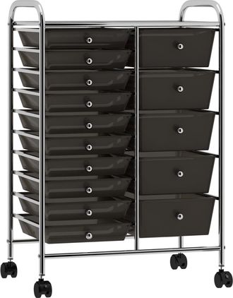 vidaXL Carrito De Almacenaje Port&aacute;til Xxl 15 Cajones Pl&aacute;stico Negro Vidaxl