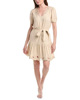 Ellen Tracy Embroidered Belted Linen-Blend Dress