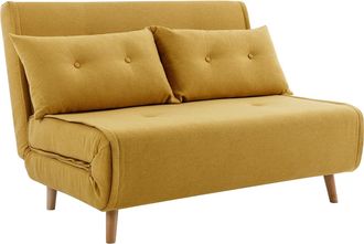 Vente-Unique Sof&aacute; cama de 2 plazas de tela amarillo mostaza URIBIA