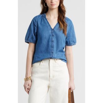 Treasure & Bond V-Neck Chambray Top in Medium Wash at Nordstrom, Size Xx-Large