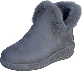 Generic Slip On Boots for Womens, Winter Warm with Plush Fur Lined Thickened Shoes, Slip On Lined Flat Heel Round Toe Ankle Booties, Warm Fleece Soft Suede Ca