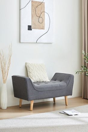 Living and Home Chenille Check Tufted Upholstered Bench with Wooden Legs