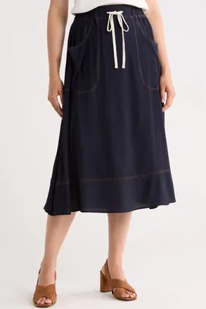 Adrianna Papell Topstitched A-Line Skirt in Navy/Khaki at Nordstrom Rack, Size X-Small
