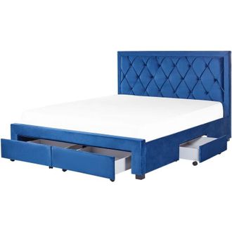 Beliani Letto in velluto blu con contenitore 180 x 200 cm Lievin