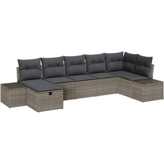 vidaXL Vidaxl - Conjunto De Sof&aacute; De Jard&iacute;n 7 Pcs Gris 55 X 62 X 69 Cm Polirat&aacute;n