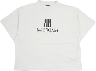 Balenciaga T-Shirts, female, White, Size: M Cropped Logo T-Shirt