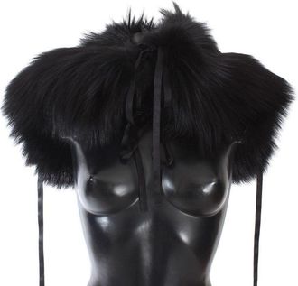 Dolce & Gabbana Womens Black Fox Fur Shoulder Wrap Cover Collar Scarf Argentata