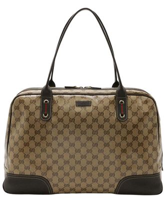 Gucci Beige Coated Canvas & Leather Boston Bag (Authentic Pre-Loved)