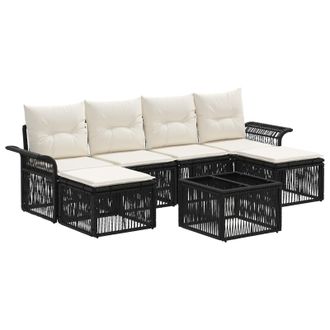 vidaXL Conjunto De Sof&aacute;s De Jard&iacute;n 7 Pcs Negro Rat&aacute;n Sint&eacute;tico Vidaxl