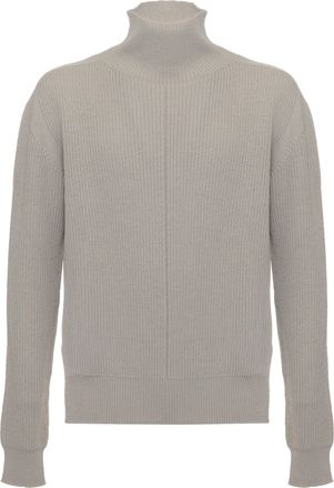 Rick Owens Grey Ribbed Knit High-Neck Sweater