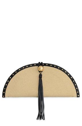 Rebecca Minkoff Half Moon Studded Straw Clutch in Light Natural/Black at Nordstrom