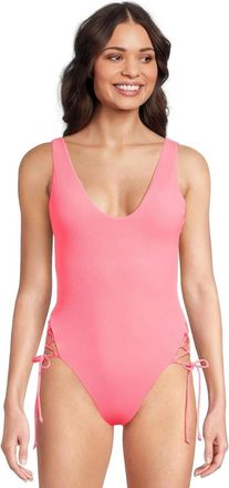 BECCA by Rebecca Virtue Modern Edge Rib Sophie Swimsuit Womens Coral Reef Tie Side DDR2807