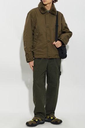 Stone Island Insulated Jacket With Faux Fur Collar, Mens, Green