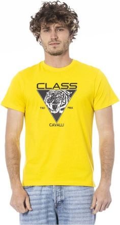Cavalli Tops, Heren, Geel, L, Tijdloos effen T-shirt