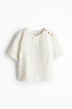 H&M Bluse aus Boucl&eacute;stoff - Weiss