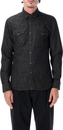 Xacus Tailor Fit Wash Black Denim Snap Western Casual Shirt