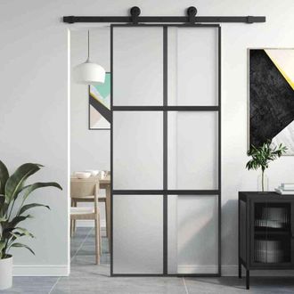 vidaXL Puerta Corredera Vidrio Templado Y Aluminio Negra 90x205 Cm Vidaxl