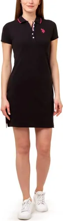 U.S.Polo Association U. S. Polo Assn. Tipped Polo Dress Women Black Short Sleeve Active GBO1793