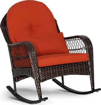 Costway Outdoor Patio Rattan Chair Wicker Sturdy Rocking Armchair Garden Furniture Set