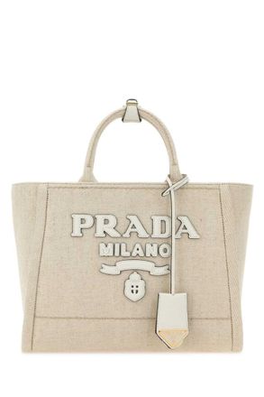 Prada Light Beige Linen Large Tote Bag