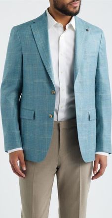 Jack Victor Midland Contemporary Fit Teal Plaid Slub Wool Blend Sport Coat at Nordstrom, Size 36Regular