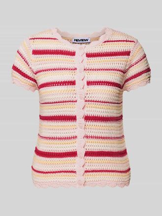 Review Gestreiftes H&auml;kel-Top mit Muschelrand-Detail in Rose, Gr&ouml;&szlig;e XL