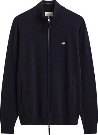 GANT Superfine Lamswol Ritsvest - Heren - Truien - Blauw - Maat: 2XL Wol
