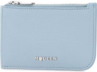 Alexander McQueen Mens Card Case Light Blue Leather Wallet