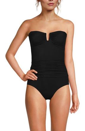 Lands End D-Cup SlenderSuit U-Wire Bandeau Tankini Top in Black at Nordstrom, Size 12