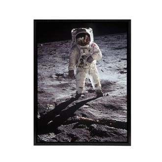 Artery8 Apollo 11 Moon Landing Astronaut Buzz Aldrin Framed Canvas Wall Art Print in Grey | Size: W24 x H32