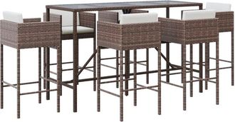 vidaXL Mesa Y Taburetes Altos Jard&iacute;n 7 Pzas Y Cojines Rat&aacute;n Pe Marr&oacute;n Vidaxl