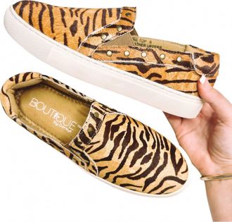 Corkys Footwear Womens Pine Top Slip On Shoes In Hair On Hide Tiger