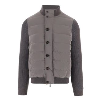 Moorer Hybride jas met gebreide details en mouwen - Heren - Bomber jackets - Grijs - XL - Leer - Jassen