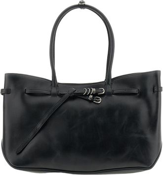 Margesherwood Black Grandma Used Large Leather Shoulder Bag