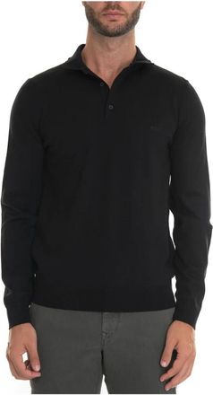 HUGO BOSS Klassiek Poloshirt met Lange Mouwen - Heren - Longsleeves - Zwart - XL - Wol - Tops